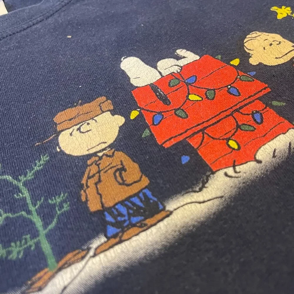 Peanuts Snoopy Christmas T-Shirt – Charlie Brown Tree – Navy Blue – Size Large